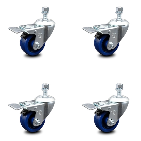 Service Caster 3.5 Inch Solid Polyurethane Swivel 12mm Stem Caster Set Total Lock Brake SCC SCC-TSTTL20S3514-SPUS-M1215-4 - main